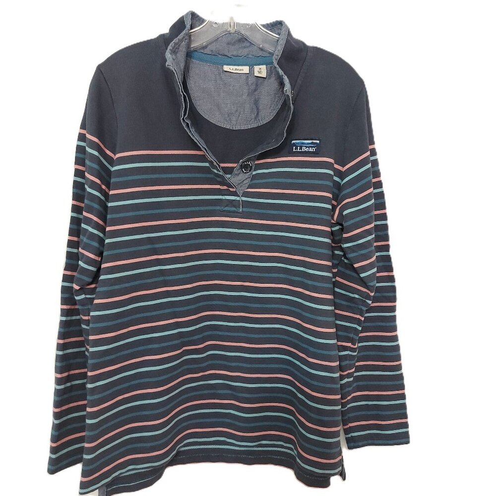 L. L. Bean soft cotton rugby striped pullover sweater women’s size M